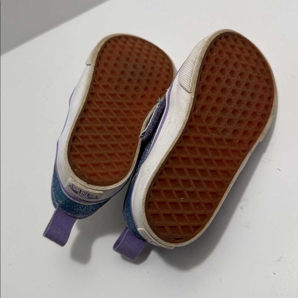 Vans Slip-On Blue Ombre Glitter Shoes with velcro tab for easier on - Picture 4 of 4